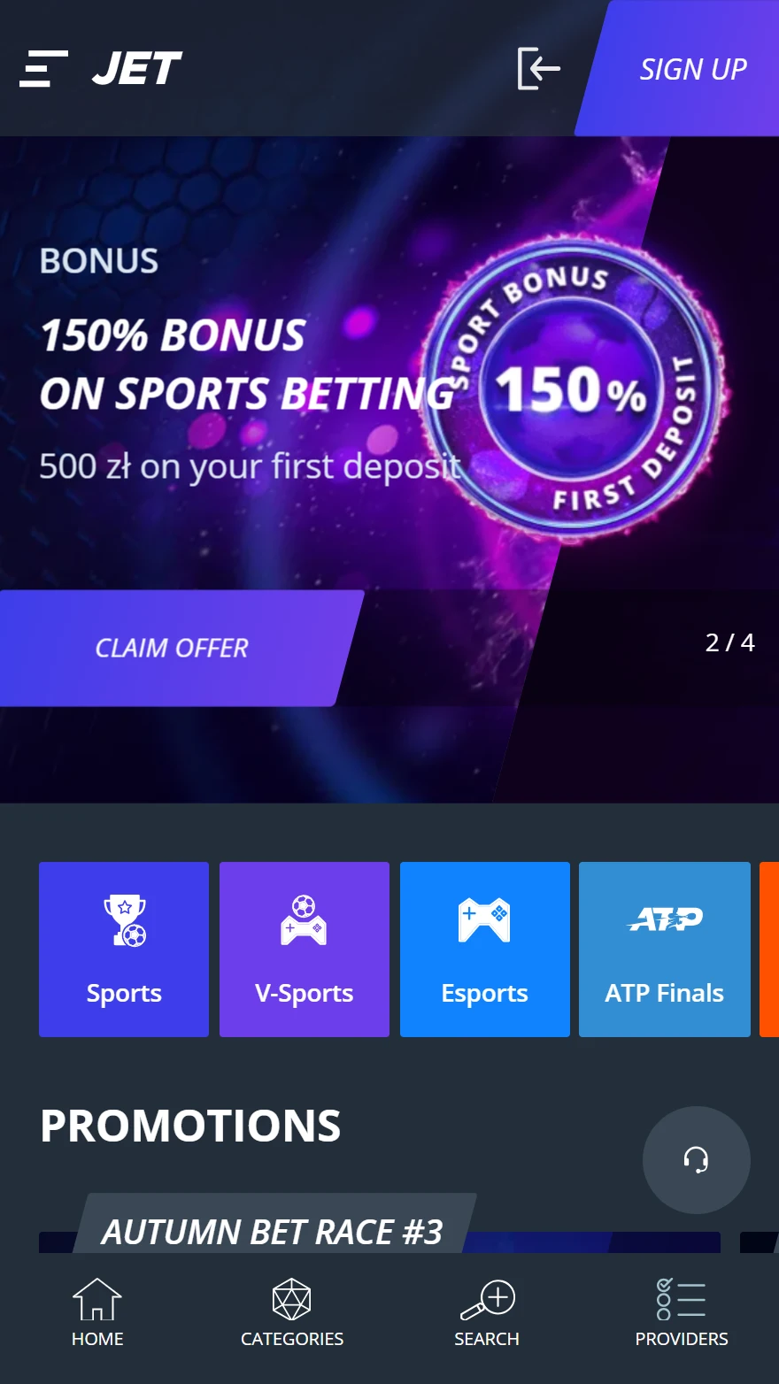 Jet Casino strona zakładów sportowych