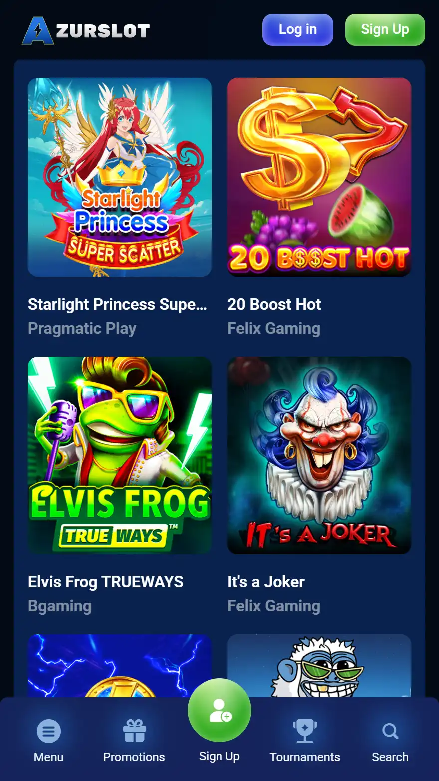 AzurSlot casino games page