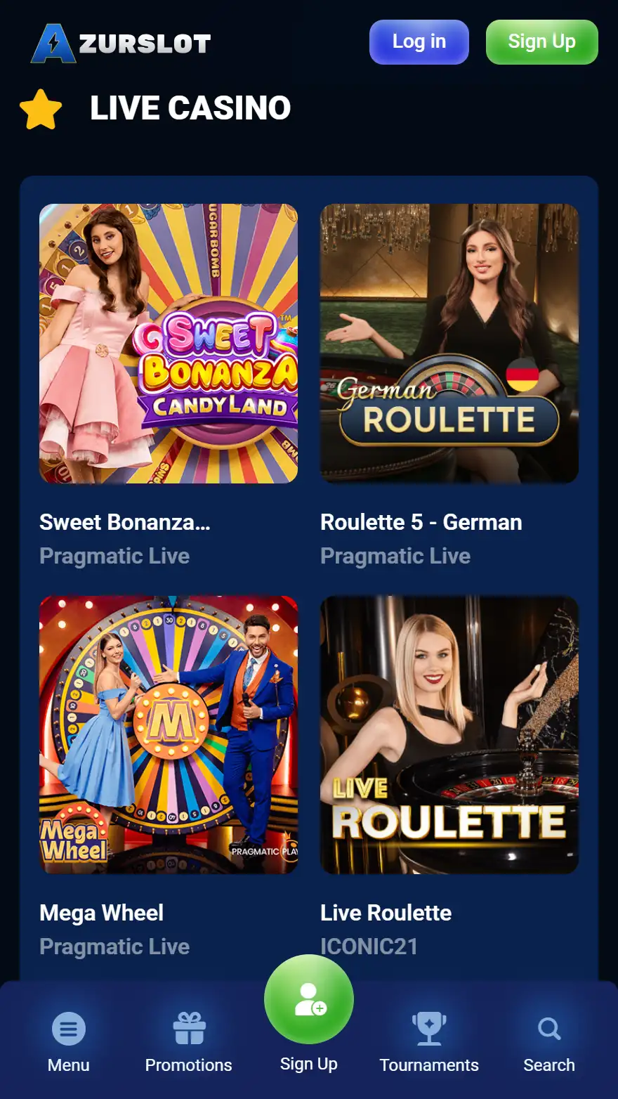 AzurSlot live casino page