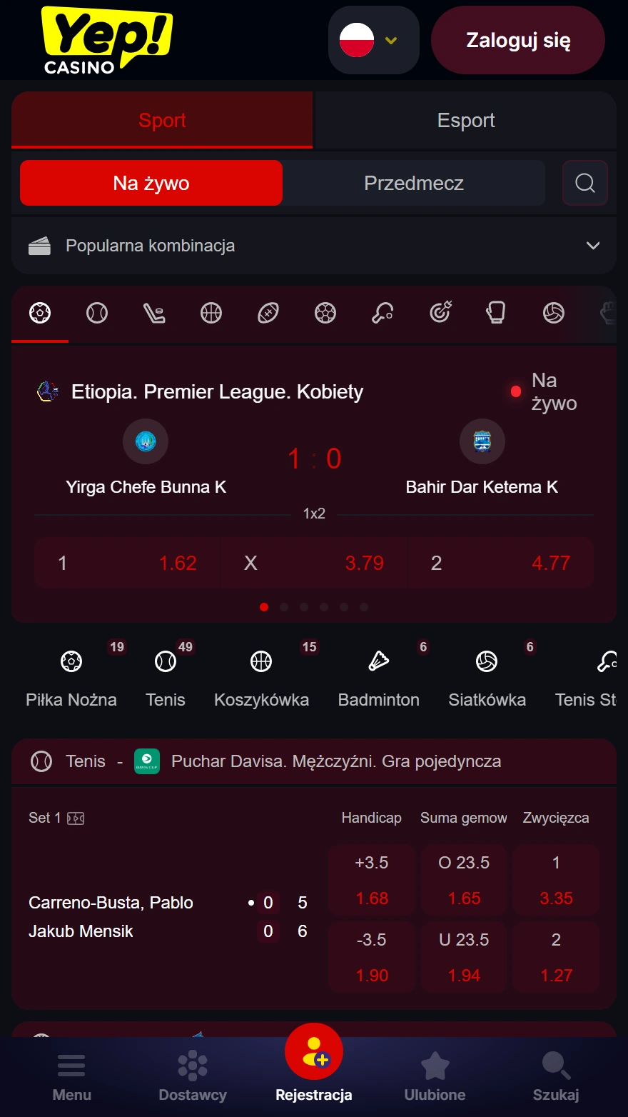 Yep Casino strona z zakładami sportowymi