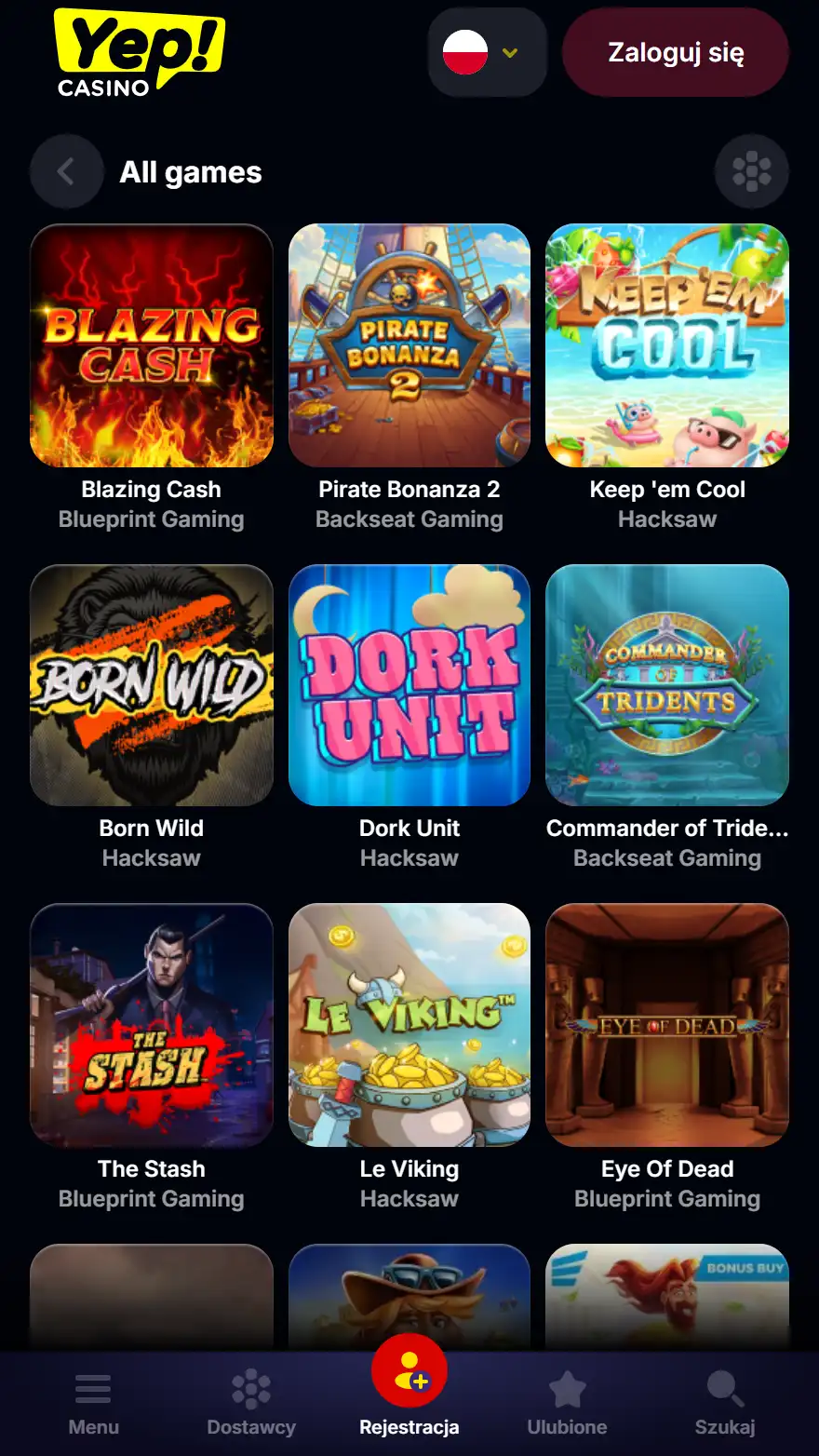 Yep Casino страница игр