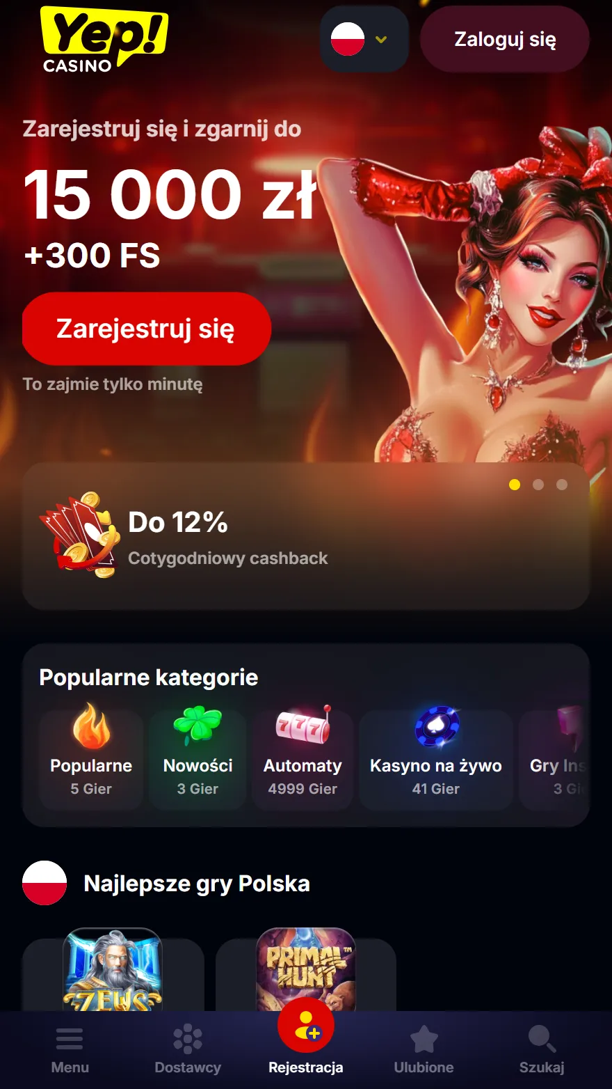 Yep Casino главная страница