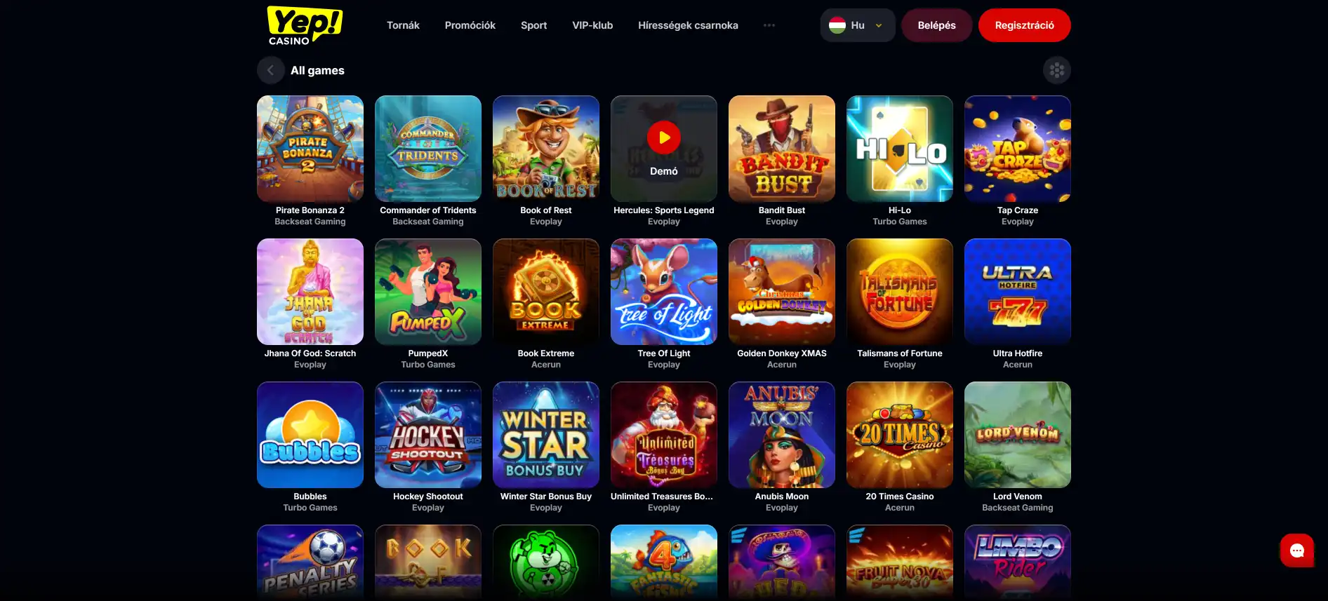 Yep Casino játékok