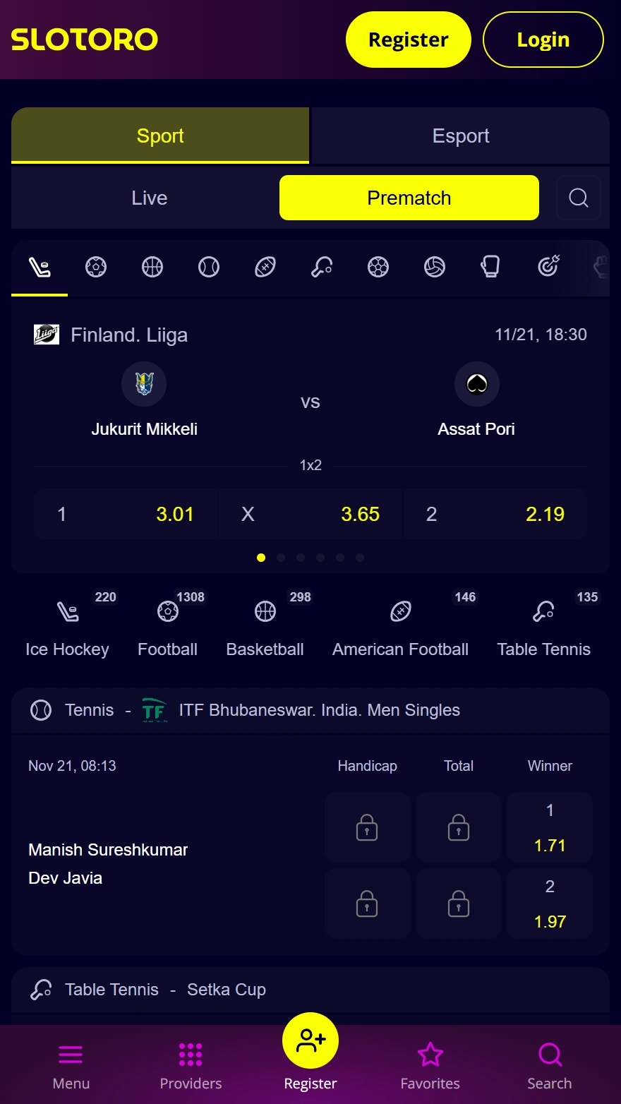 Slotoro sporta likmju lapa