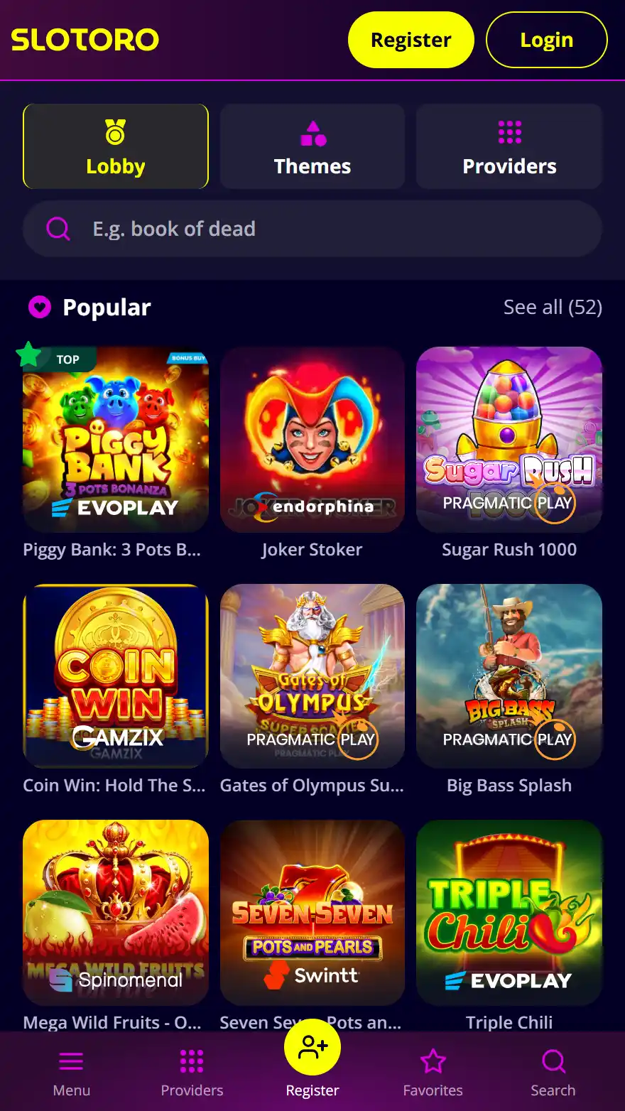 Slotoro žaidimų puslapis