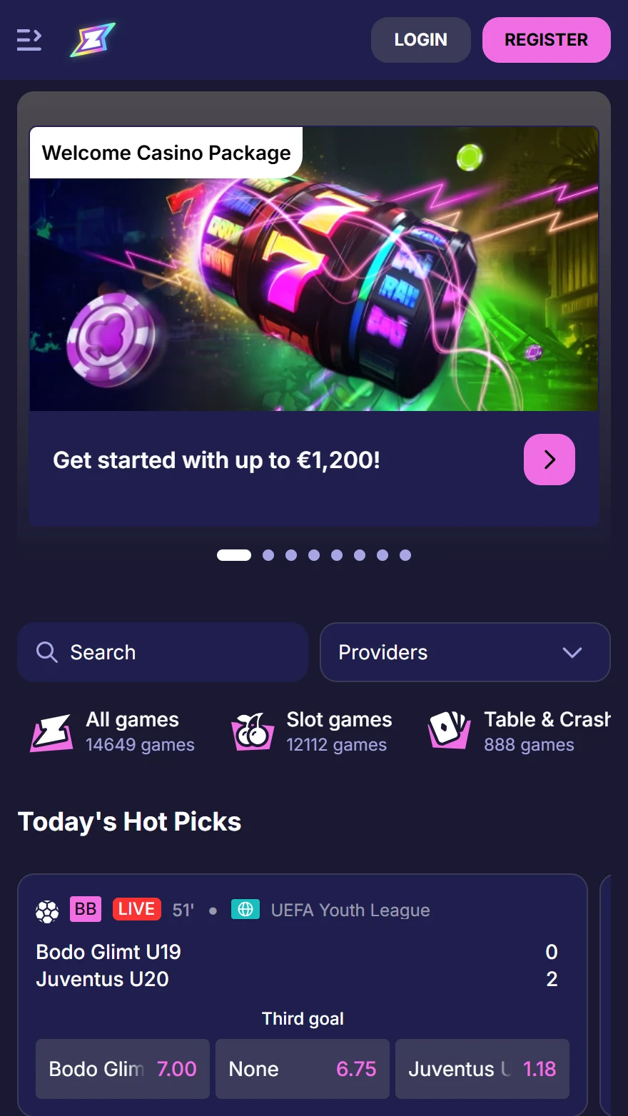 Rizzio casino homepage