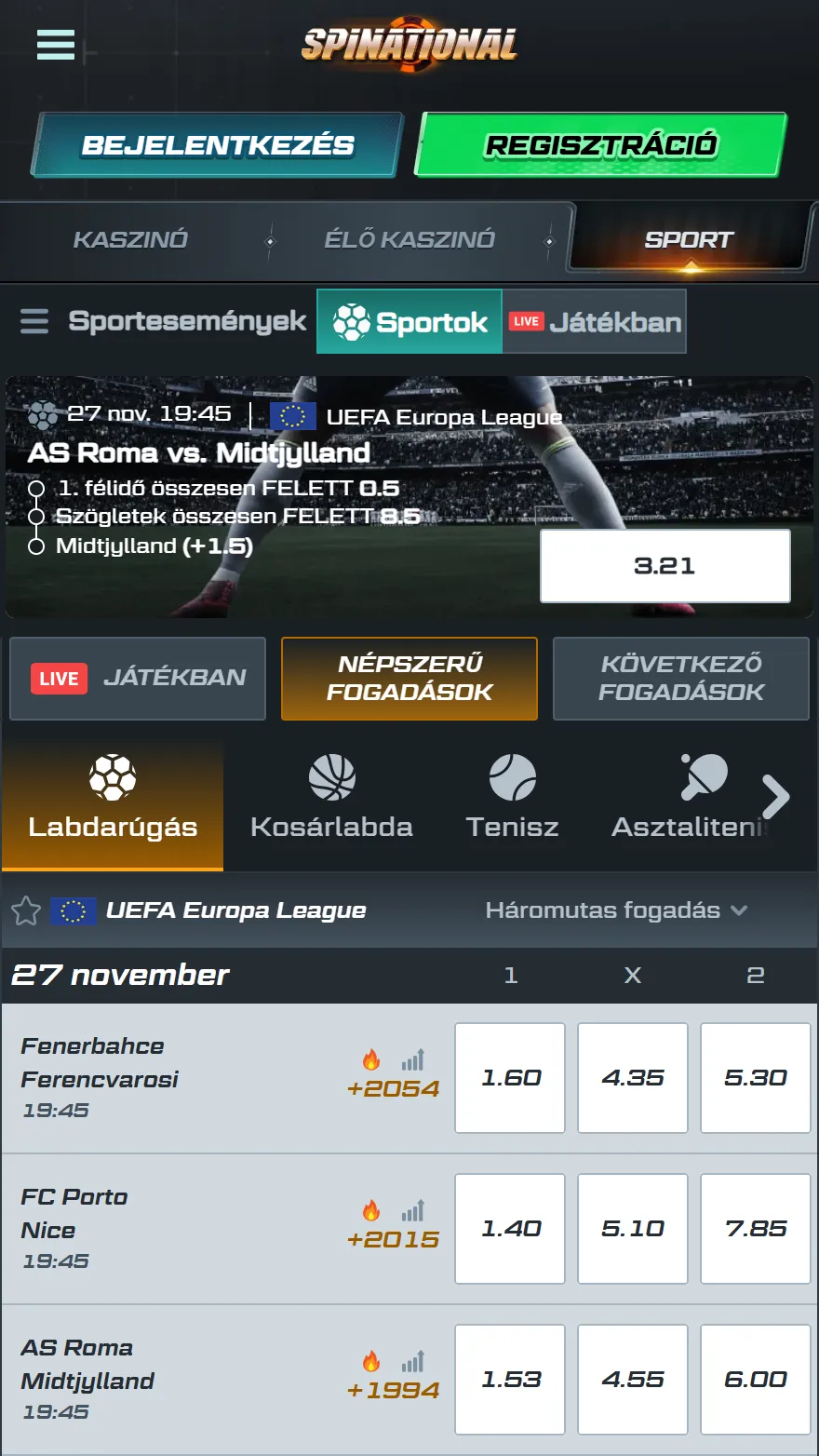 Spinational sportfogadás oldala