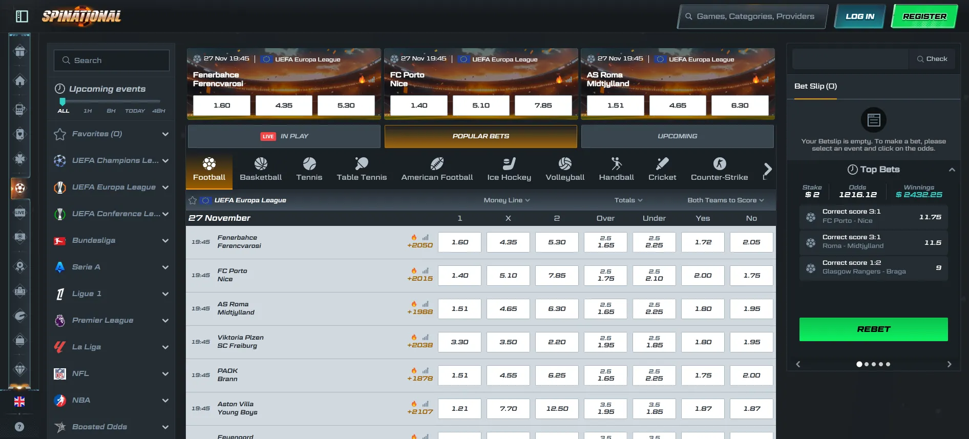 Spinational sports betting