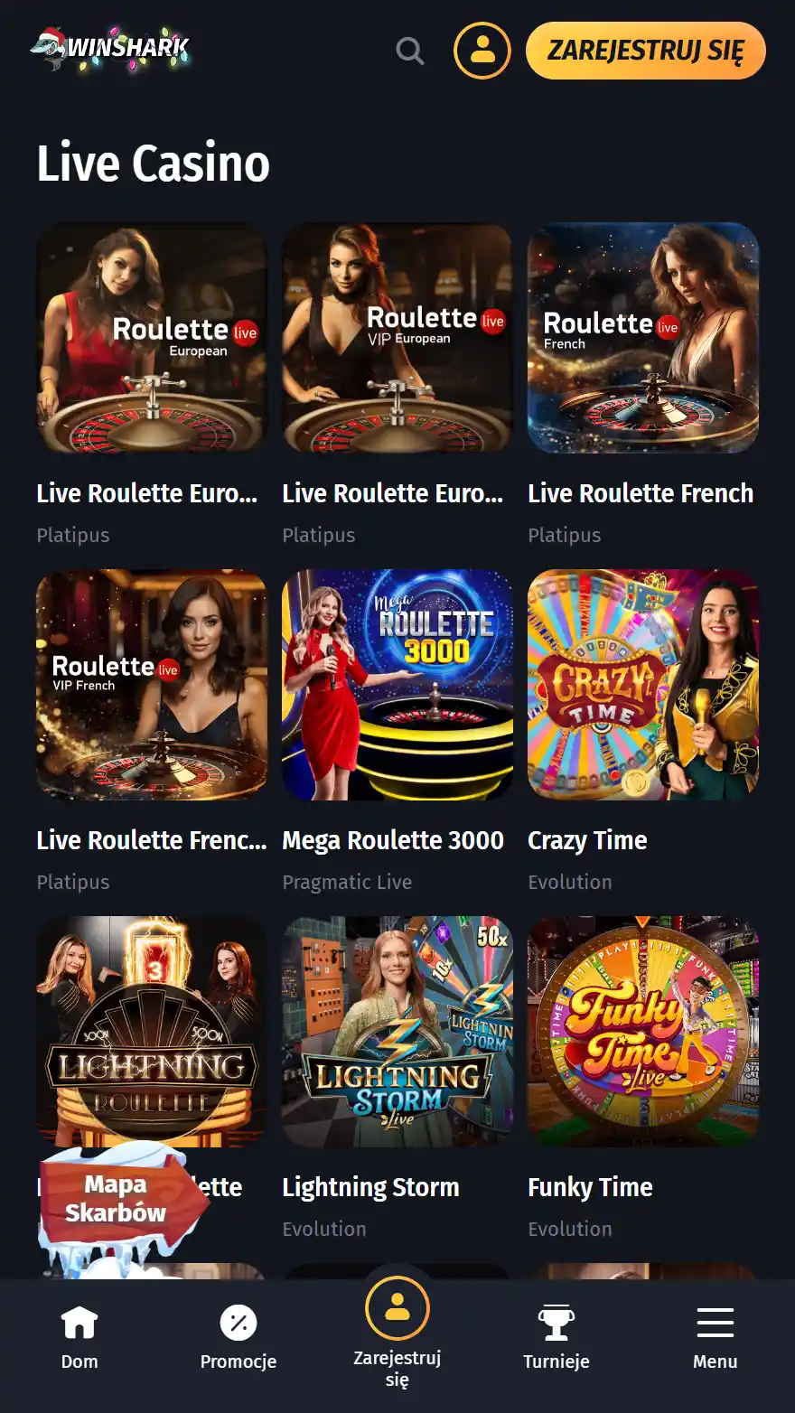 Winshark страница live казино