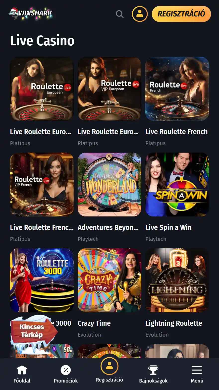 Winshark élő kaszinó oldala