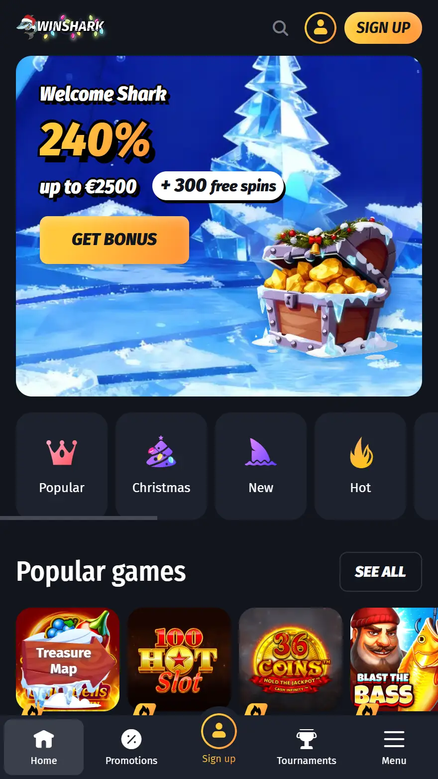 WinShark Casino homepage