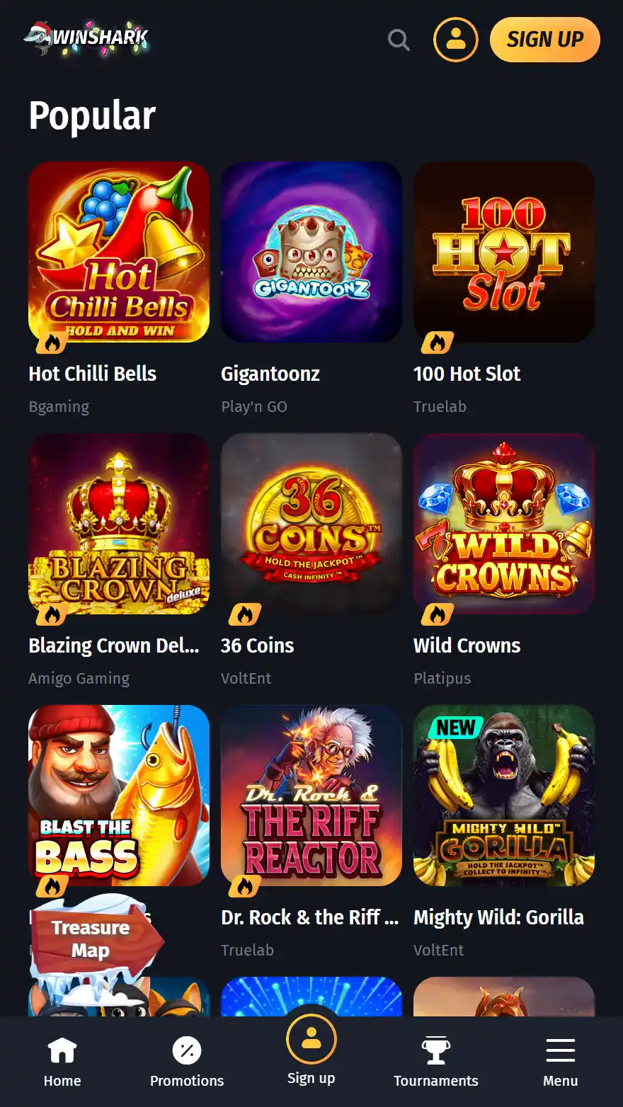 WinShark Casino games page
