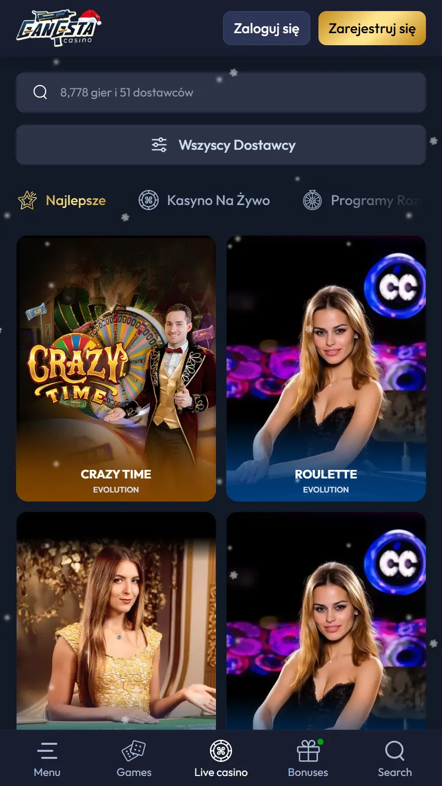 Gangsta Casino strona z kasynem na żywo