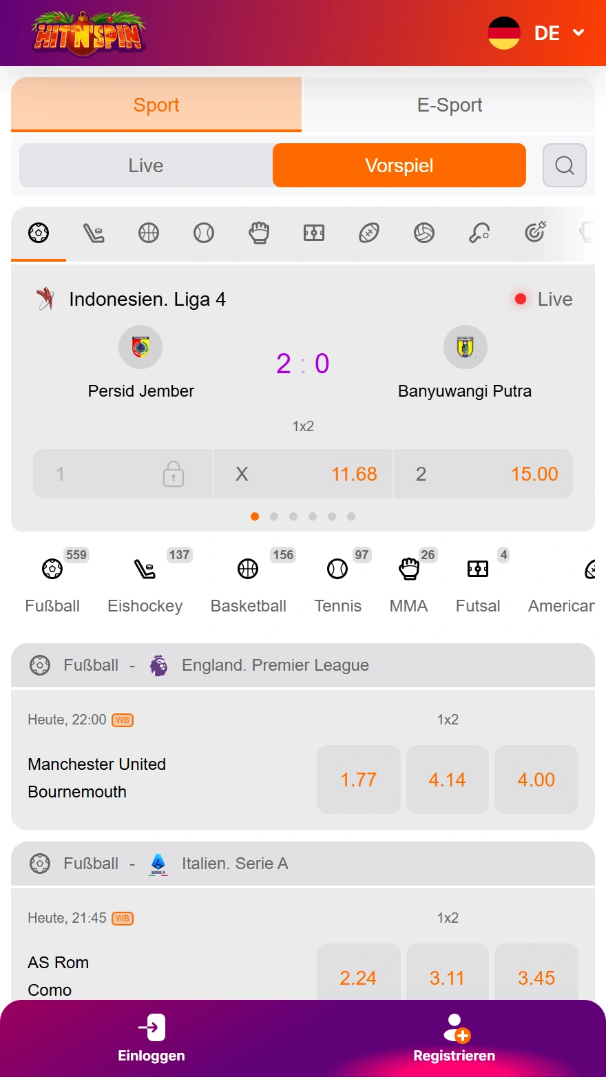 HitNSpin Sportwetten-seite