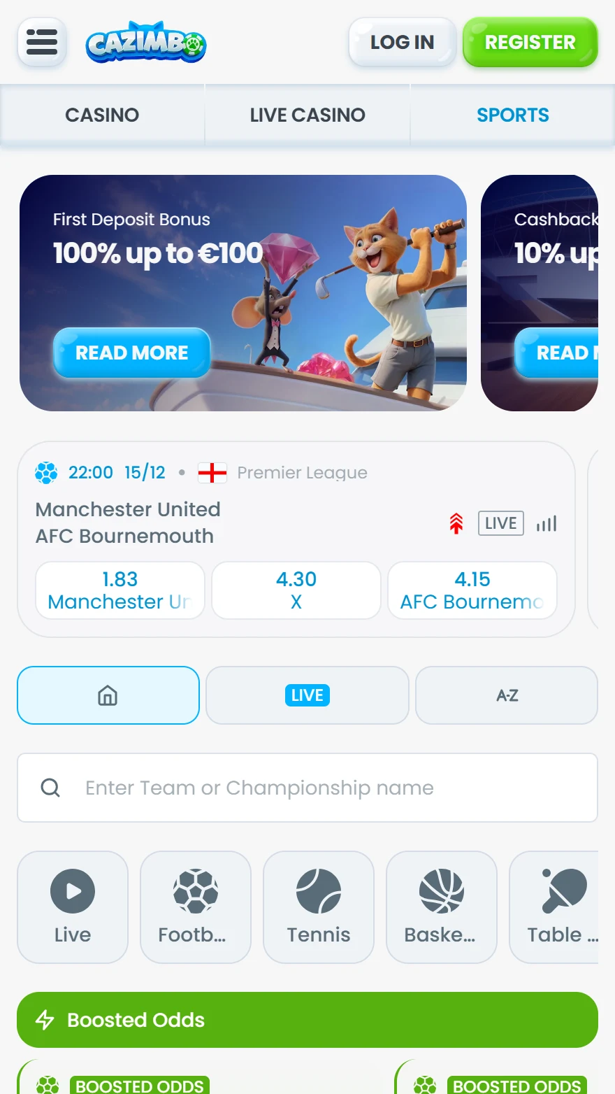 Cazimbo sporta likmju lapa