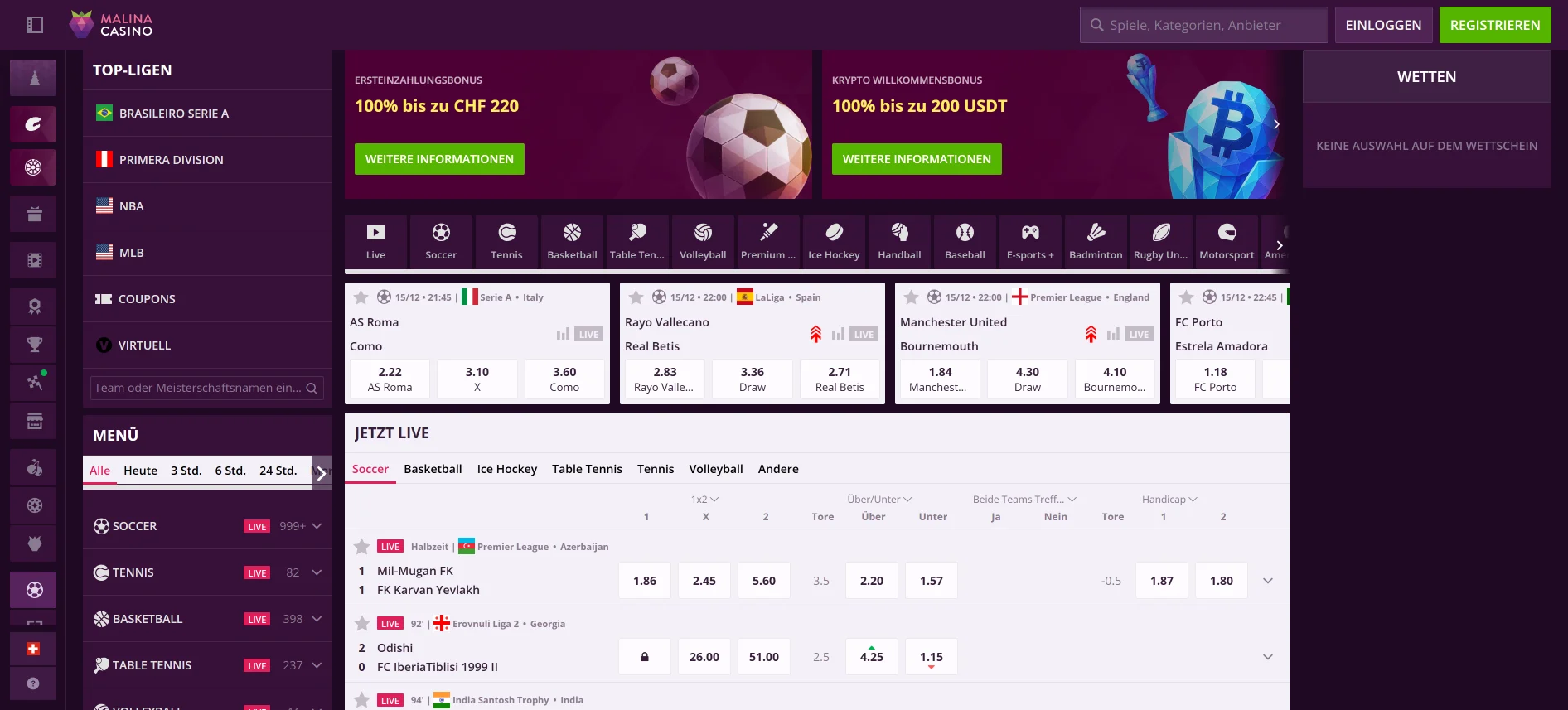 Malina Casino Sportwetten