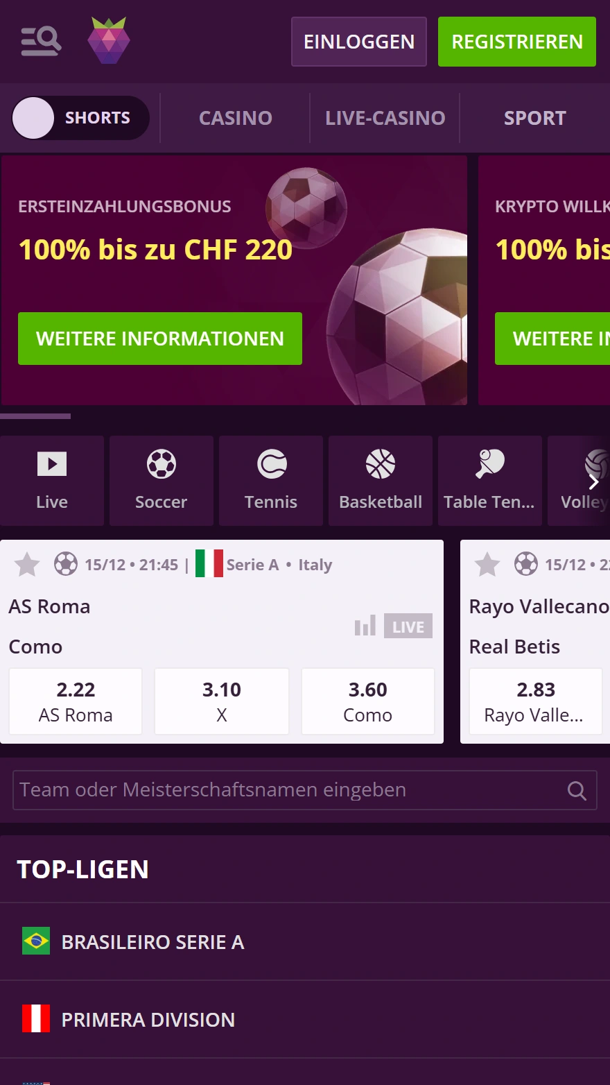 Malina Casino Sportwetten-seite