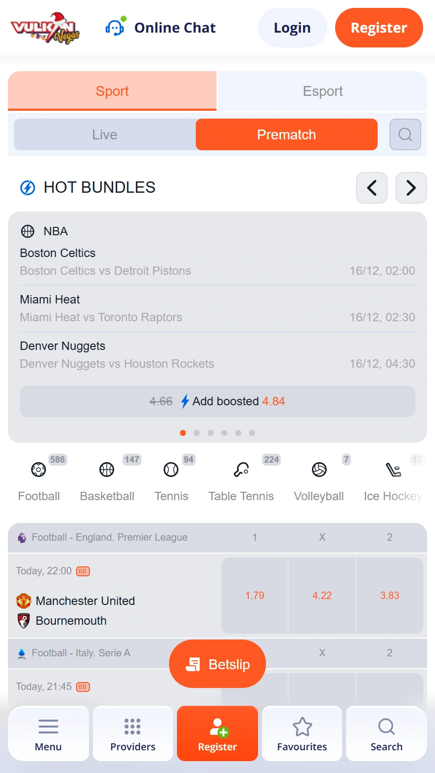 VulkanVegas Sportwetten-seite
