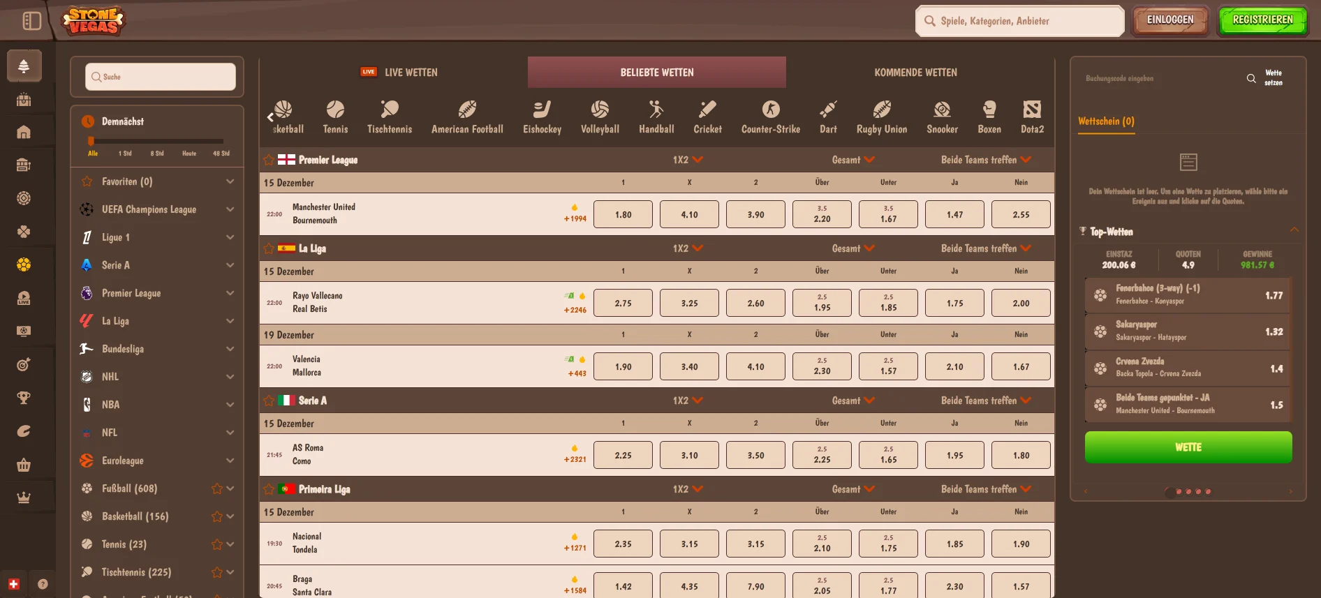 Stonevegas Sportwetten