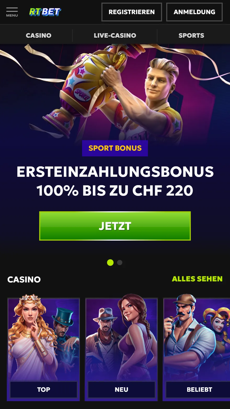 RTBet Startseite