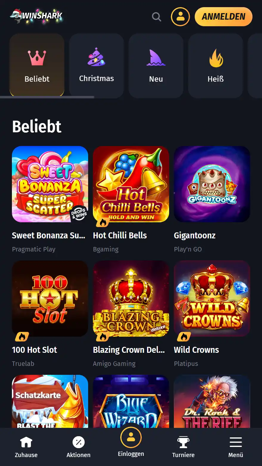 WinShark Spiele-Seite