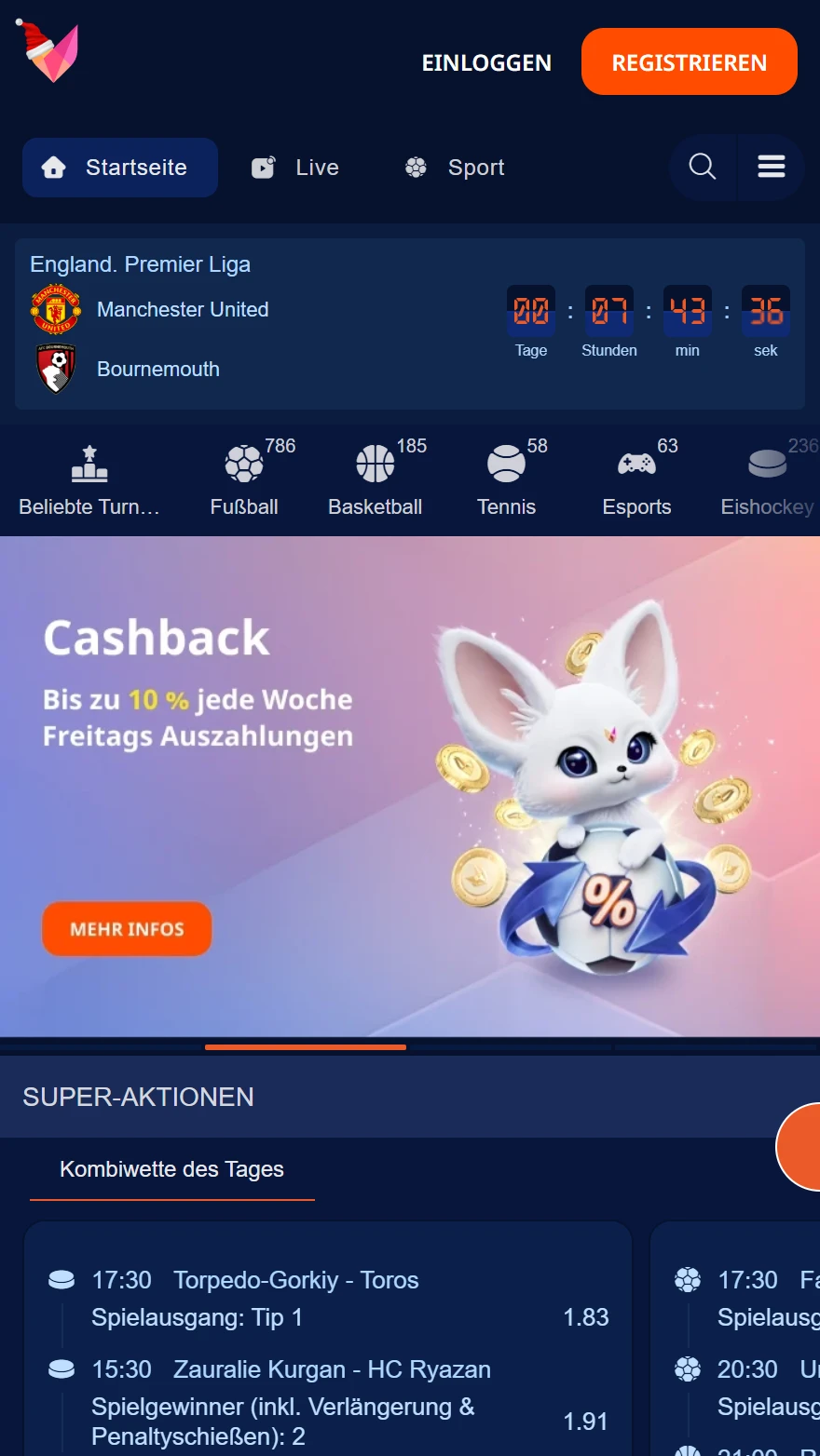 Monro Casino Sportwetten-Seite