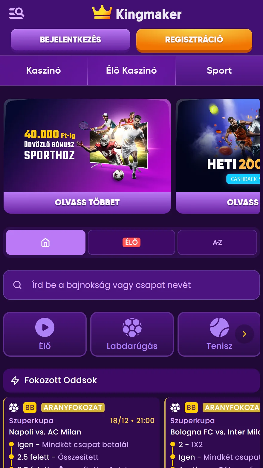 Kingmaker sportfogadás oldala