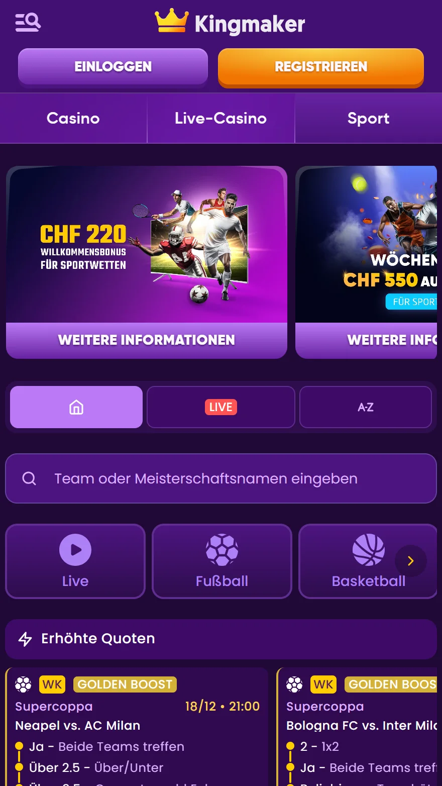 Kingmaker Sportwettenseite