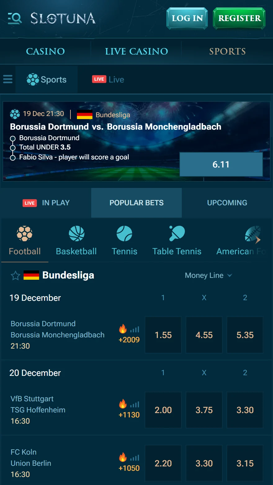 Slotuna sporta likmju lapa