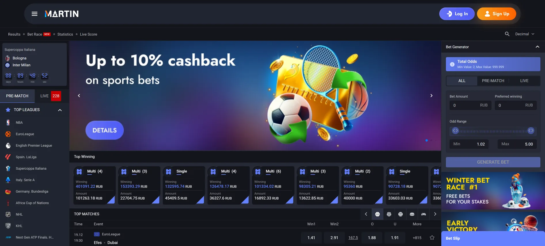 Martin sporta likmes