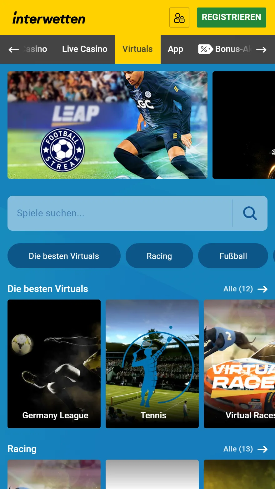 Interwetten Virtuelle Sportseite