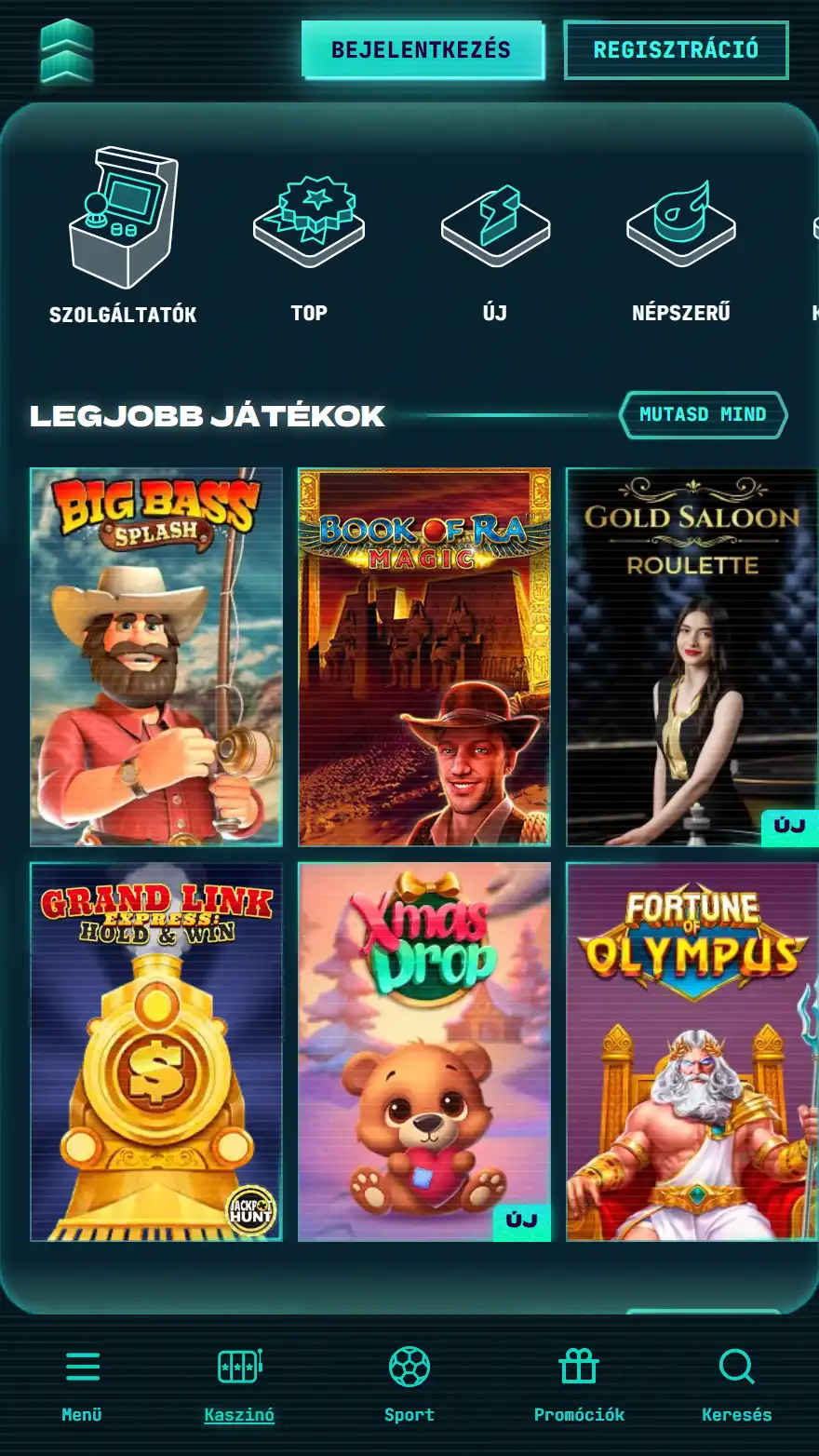 PowerUp Casino játékok oldala