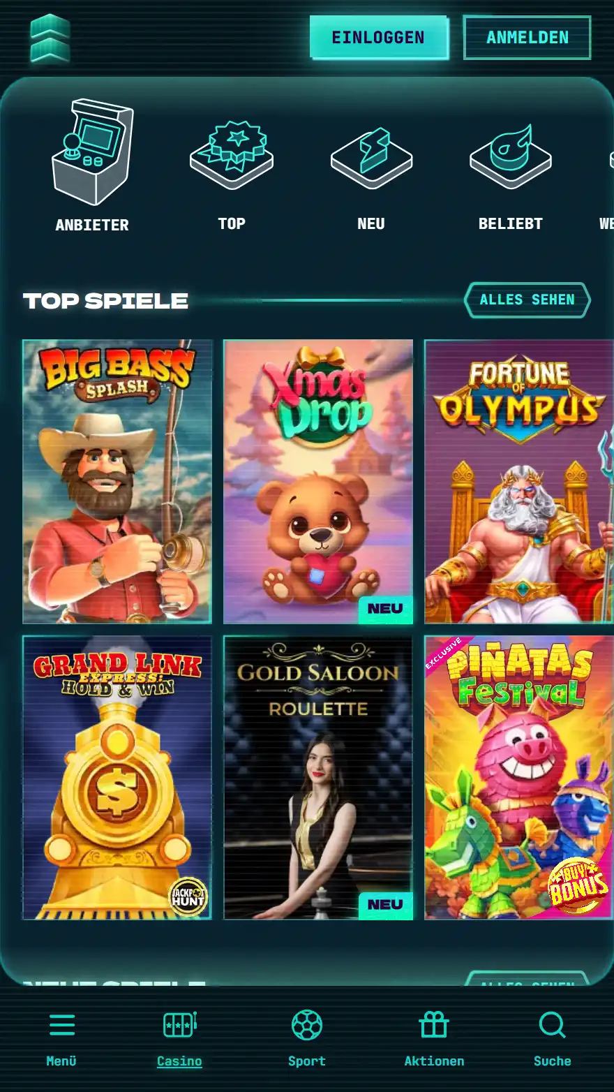 PowerUp Casino-Spieleseite