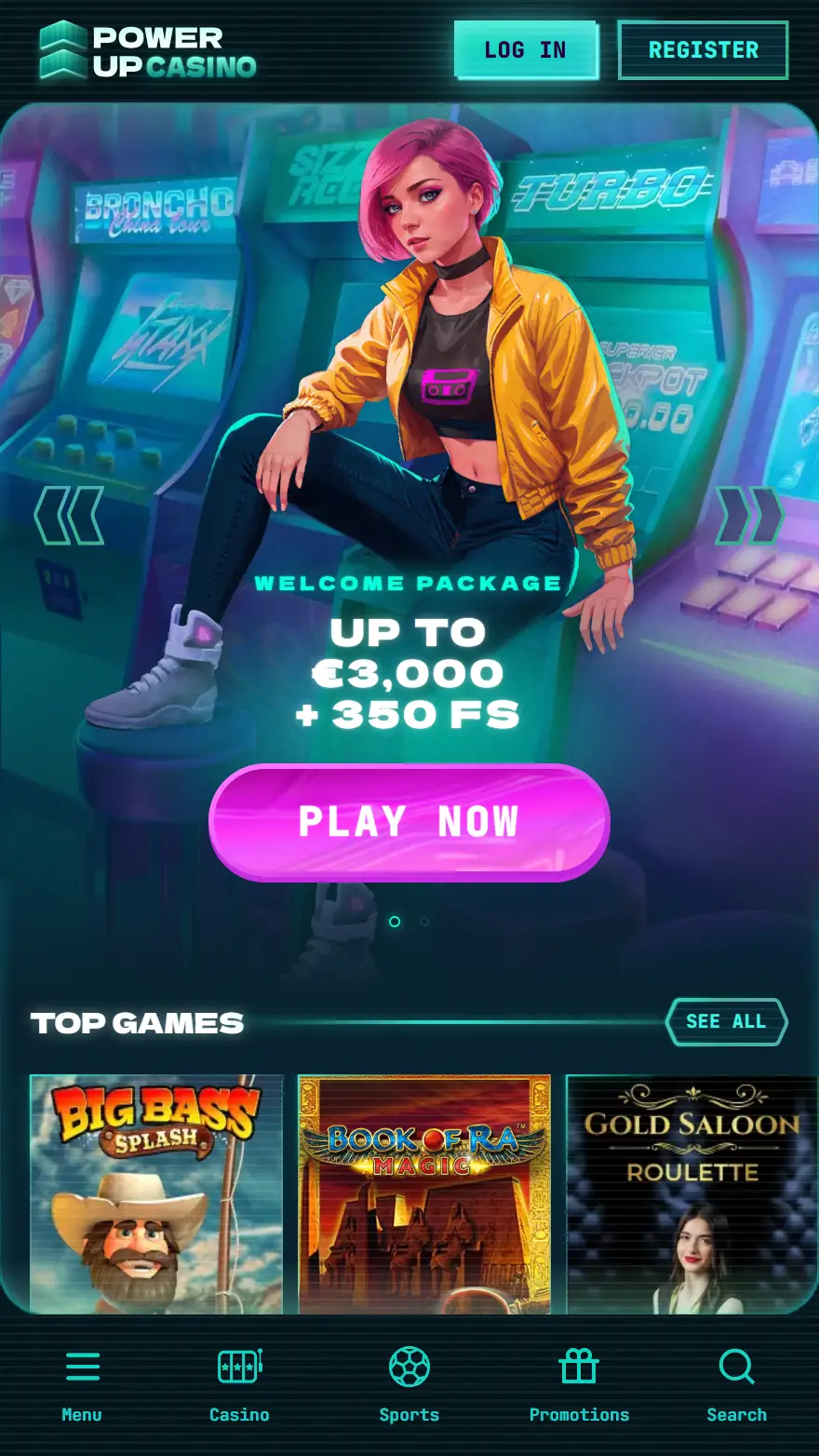 PowerUp Casino homepage