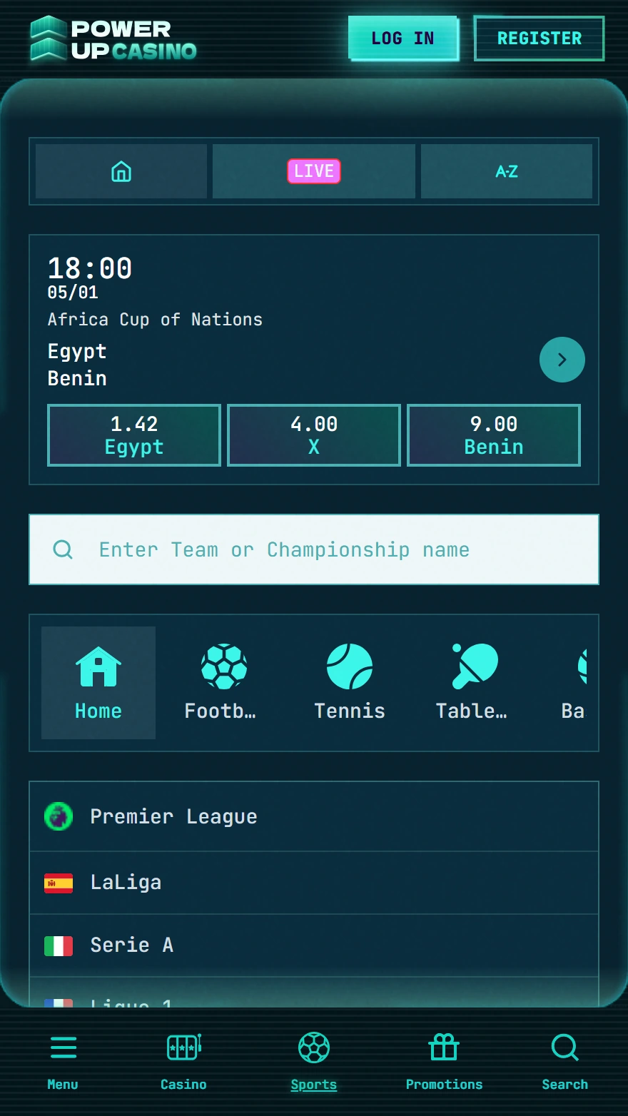 PowerUp sports betting page