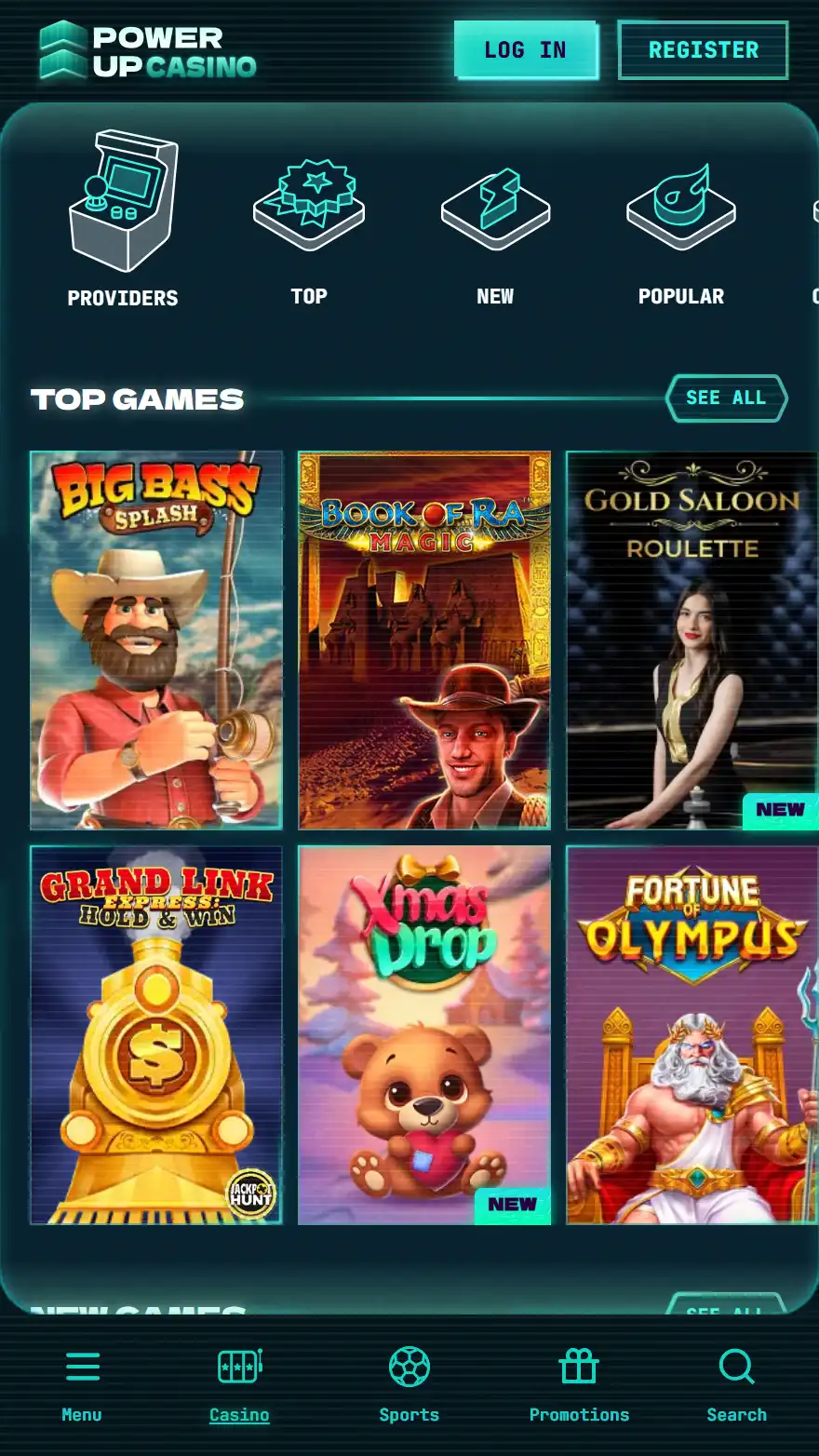 PowerUp Casino games page