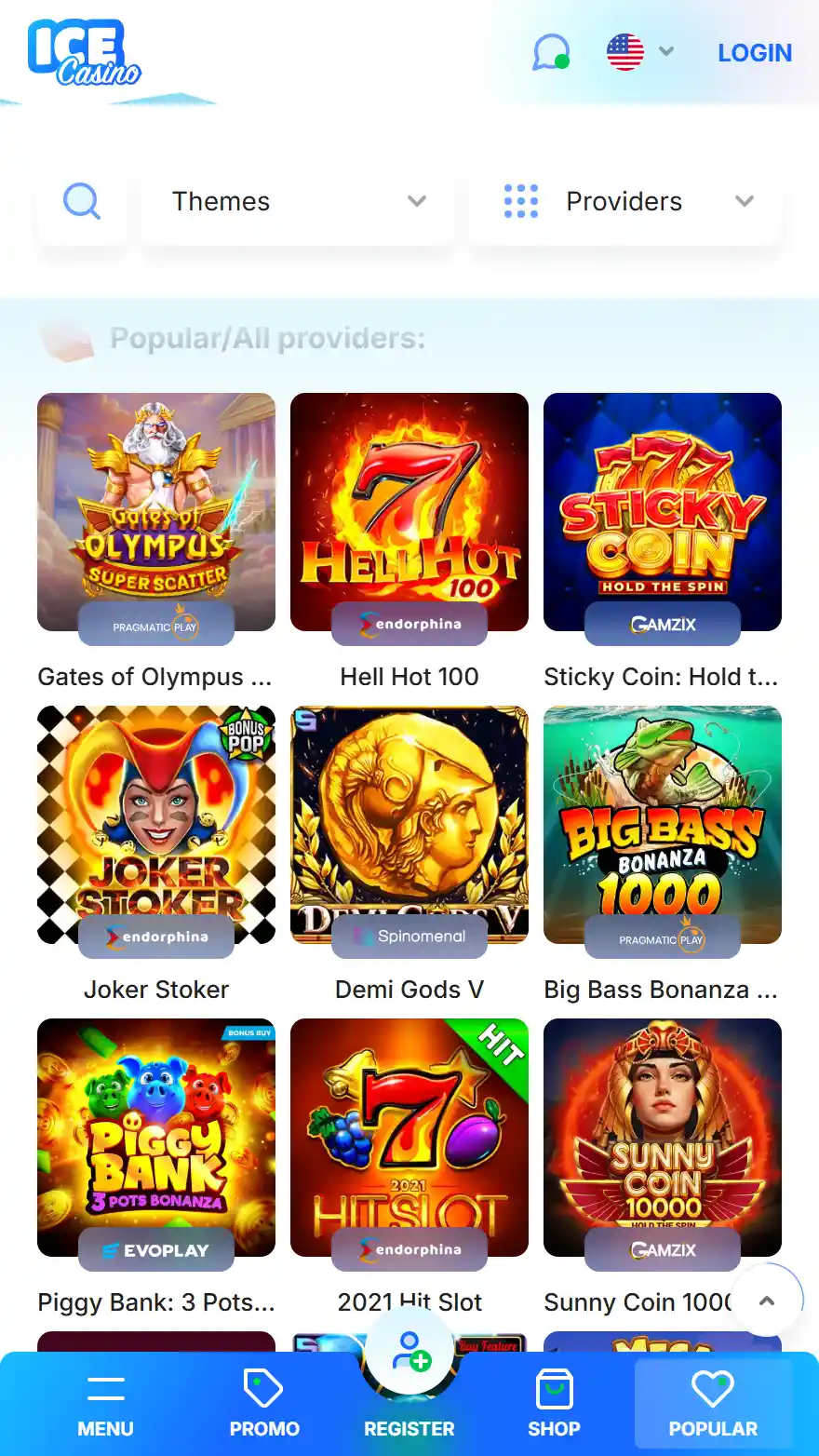 ICE Casino spēļu piedāvājums