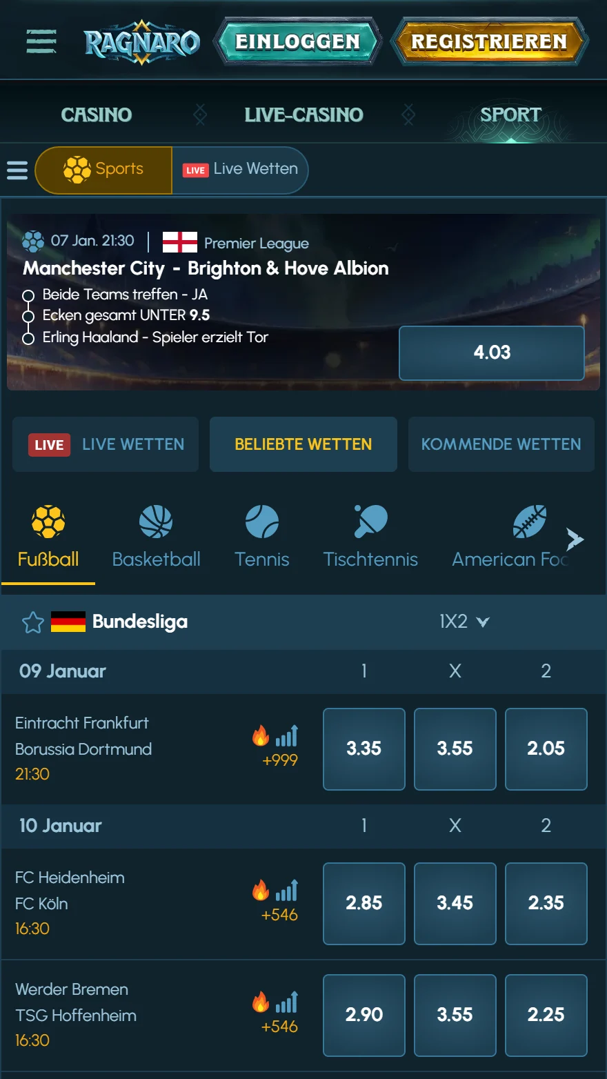 Ragnaro Sportwetten-Seite