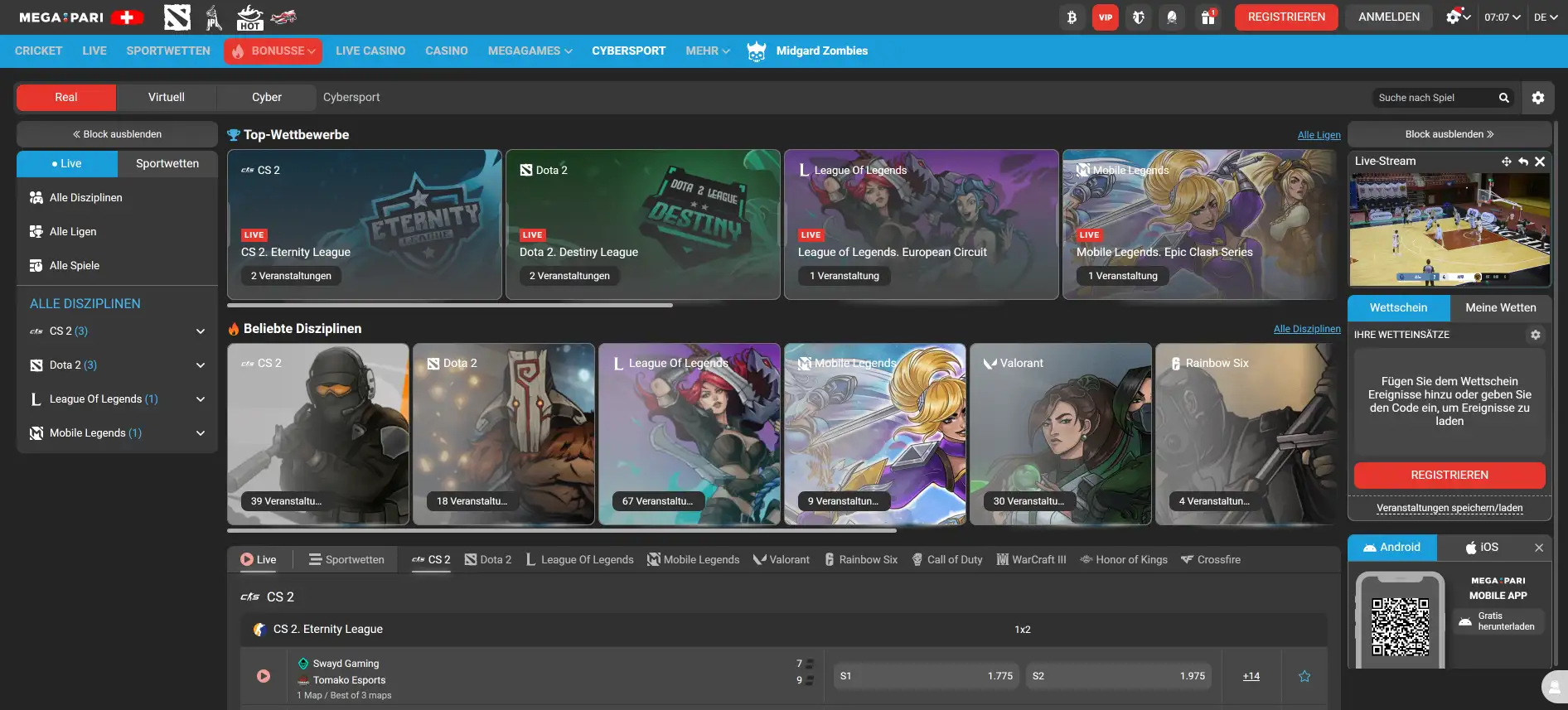 Megapari E-Sportwetten