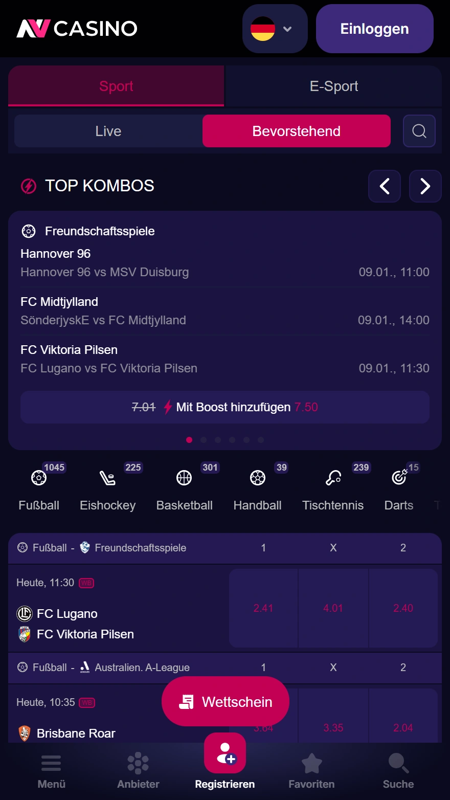 NV Casino Sportwetten-Seite