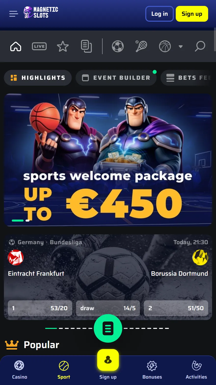 MagneticSlots sports betting page