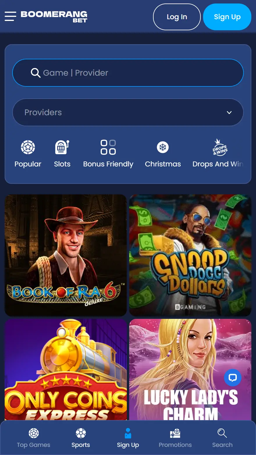 Boomerang Bet kasino hemsida