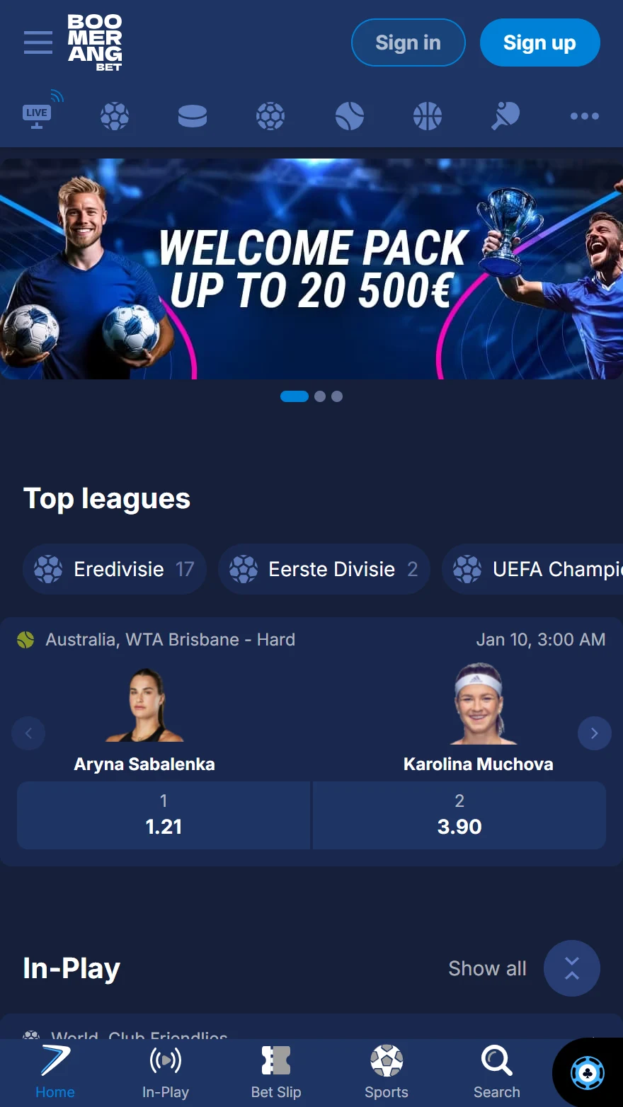 Boomerang Bet sportspel sida