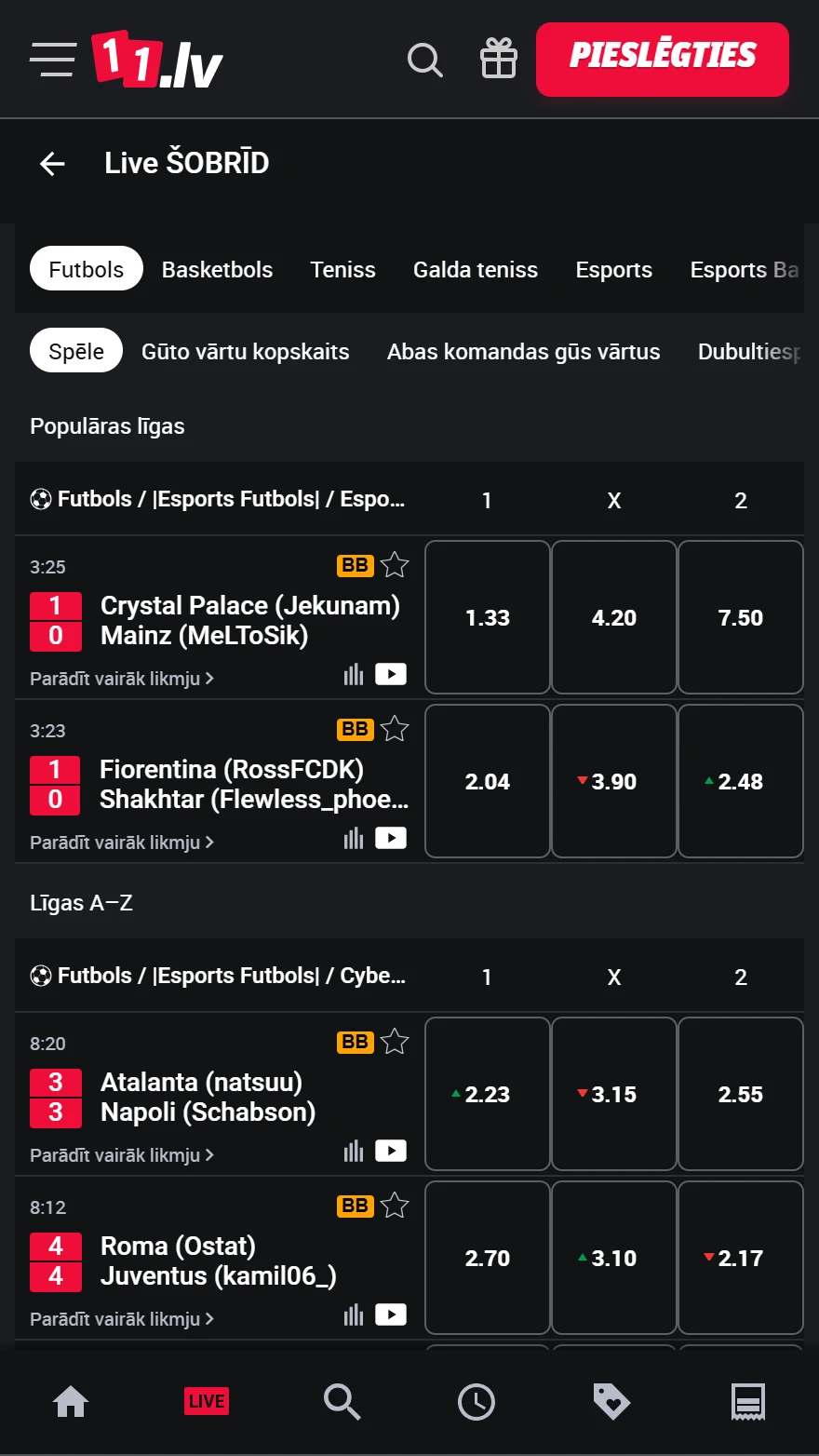 11.lv live sporta likmes