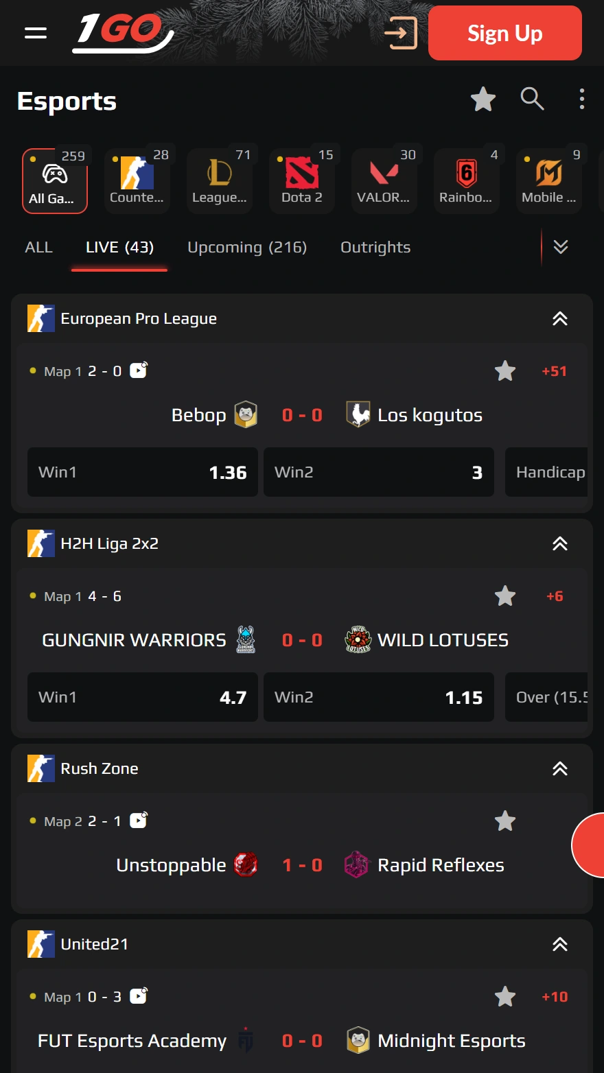 1Go Casino e-sporta likmes