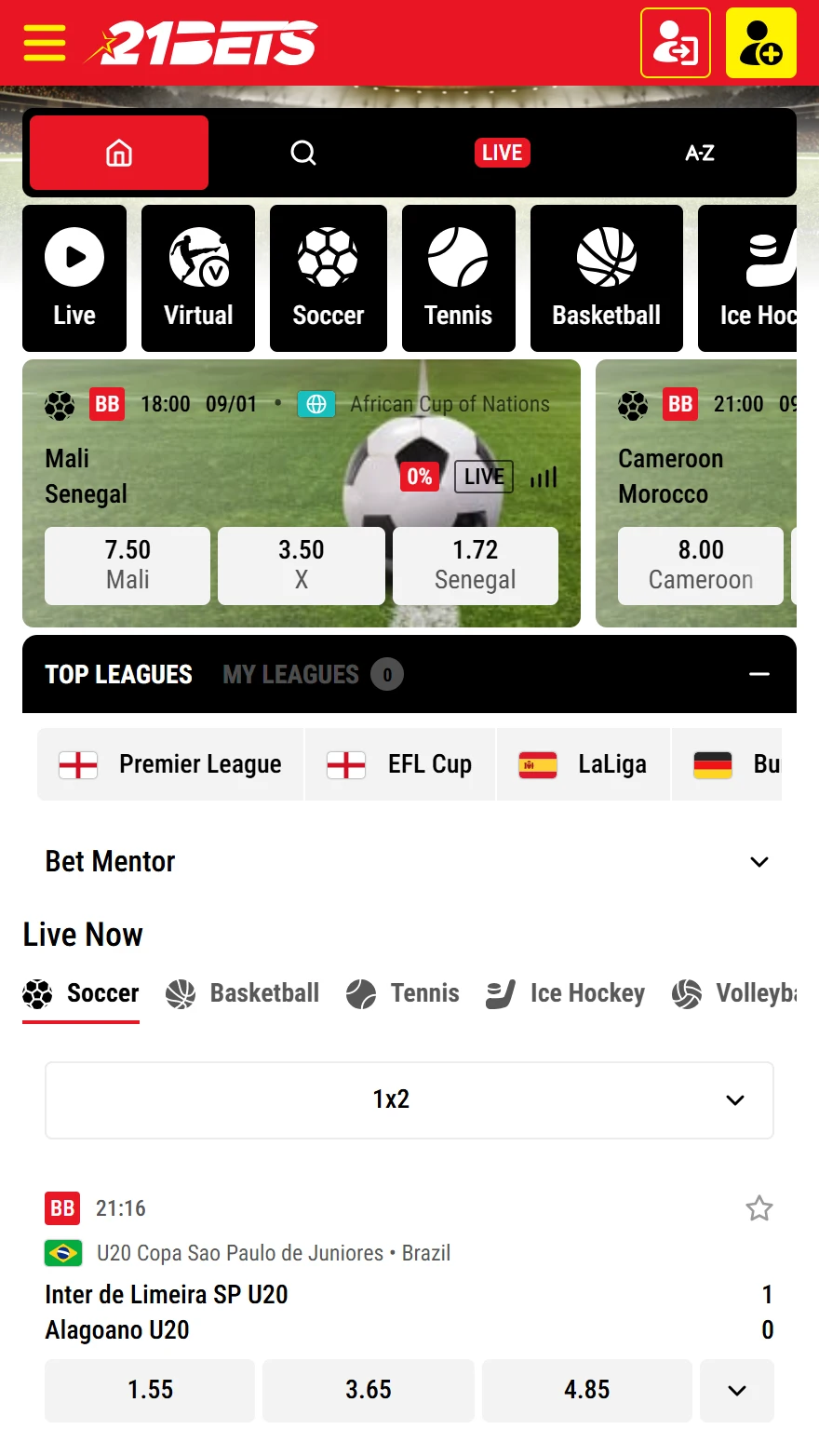 21Bets sporta likmes