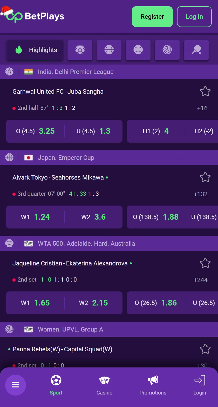 Betplays live likmju piedāvājums