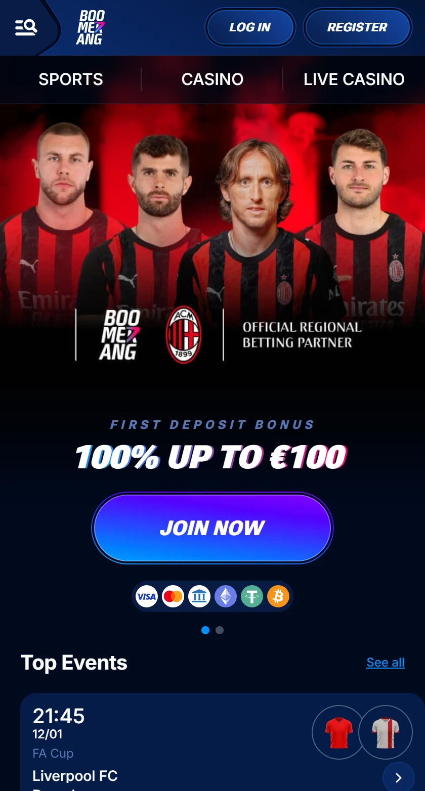 Boomerang Bet mājaslapa