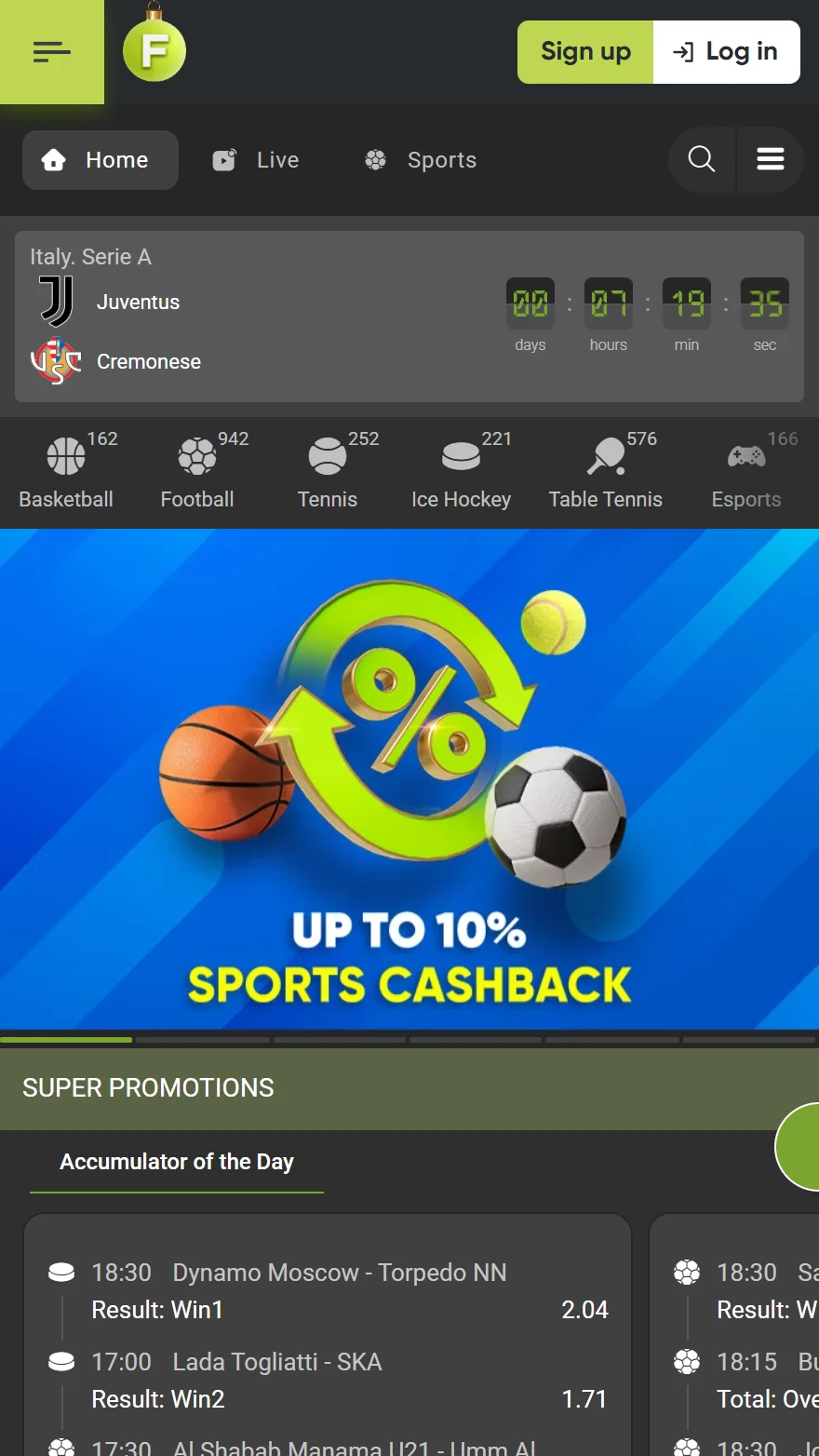 Fresh Casino sporta likmju lapa