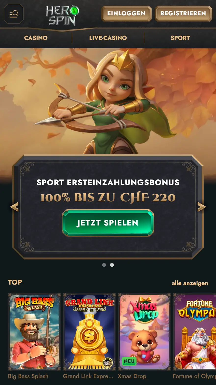 HeroSpin Sportwetten-Startseite